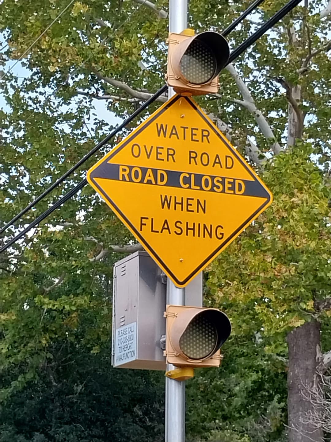Flashing flood road sign in Bexar County, TX